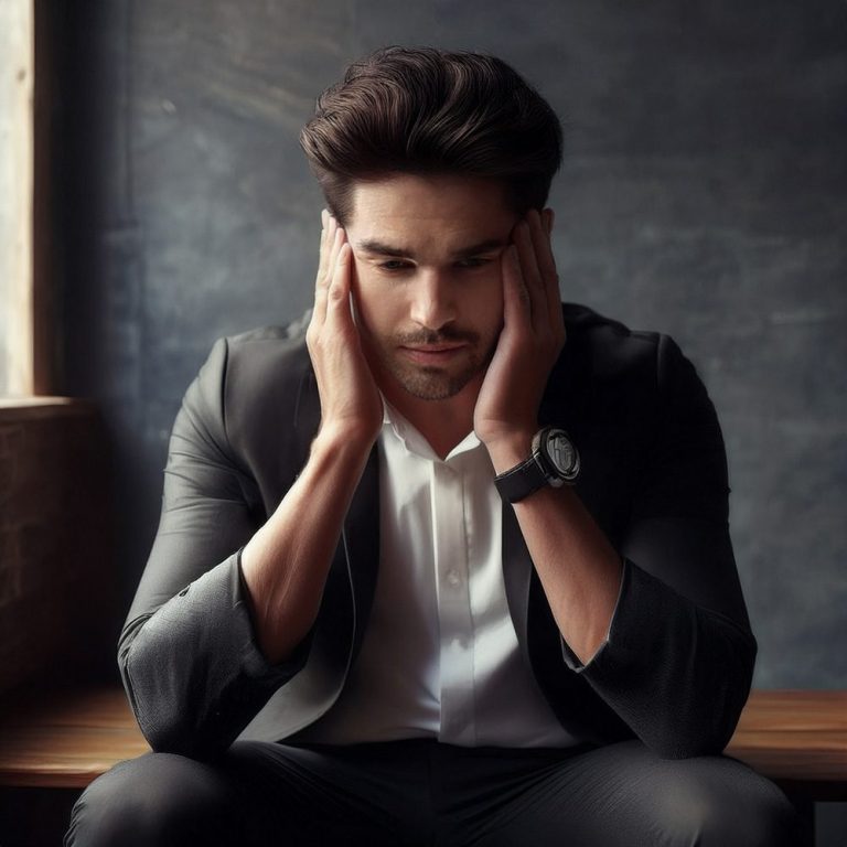 Mann mit mentaler Erschöpfung Mann mit mentaler Erschöpfung